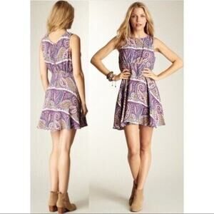 Free People Women's Dancing Pretty Sleeveless Mini Dress Purple Paisley 0